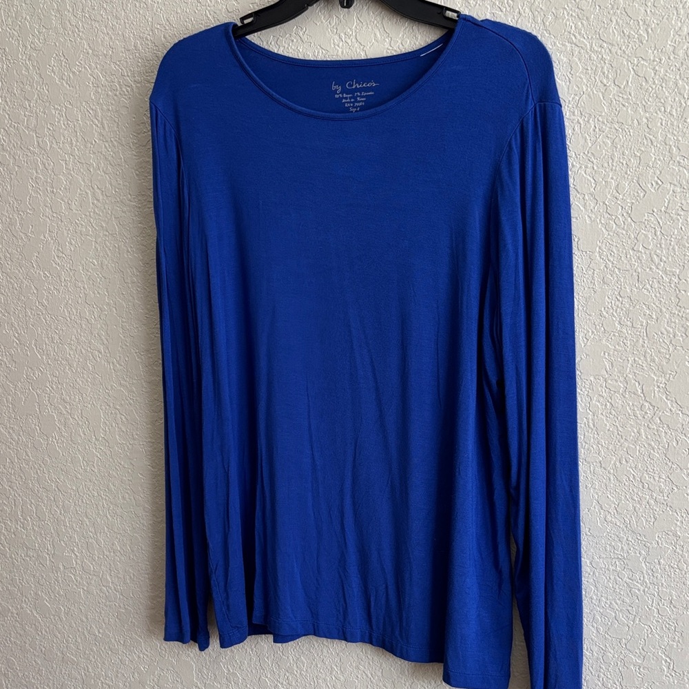 Chico's Vibrant Cobalt Crewneck Long-sleeve Top
